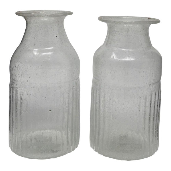 Ribbed Bottle Vase - Recycled Glass - Clear