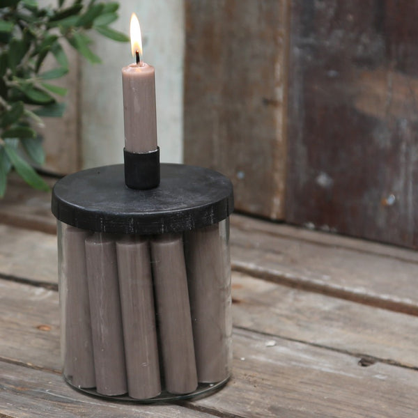 Candle-Holder and Storage Jar for Mini Dinner Candles - Greige - Home & Garden - Chiswick, London W4 