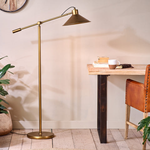 Armed Floor Lamp - Antique Brass