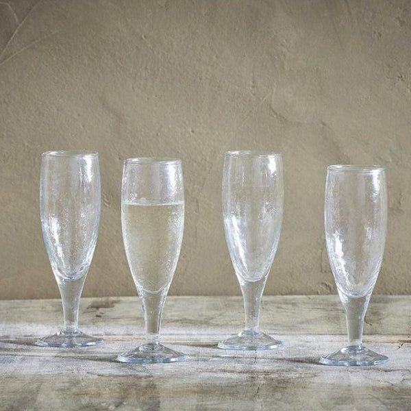 recycled glass hammered champagne flute set of four