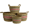 Set of Four Round Straw & Corn Baskets - Natural Rose