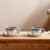 Handmade Ceramic Cup & Saucer - Indigo Drop Design