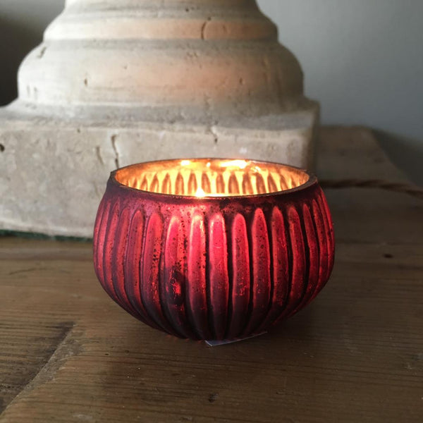 Red Ribbed Glass Dark Red Ribbed Glass Tealight Holder - Three Sizes – Greige Lifestyle