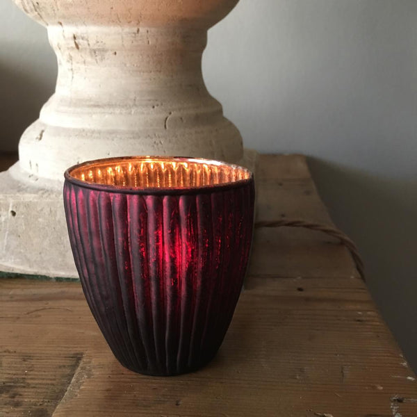 Dark Red Ribbed Glass Tealight Holder - Three Sizes – Greige Lifestyle