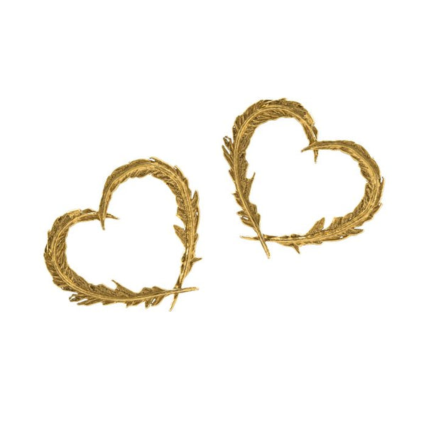 Delicate Feather Heart Stud Earrings - Gold - Alex Monroe