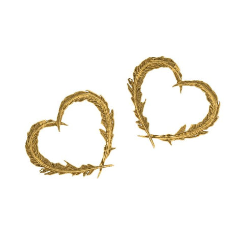 Delicate Feather Heart Stud Earrings - Gold - Alex Monroe