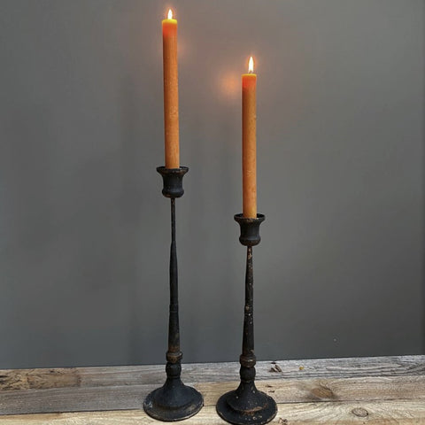 distressed black metal thin candlestick