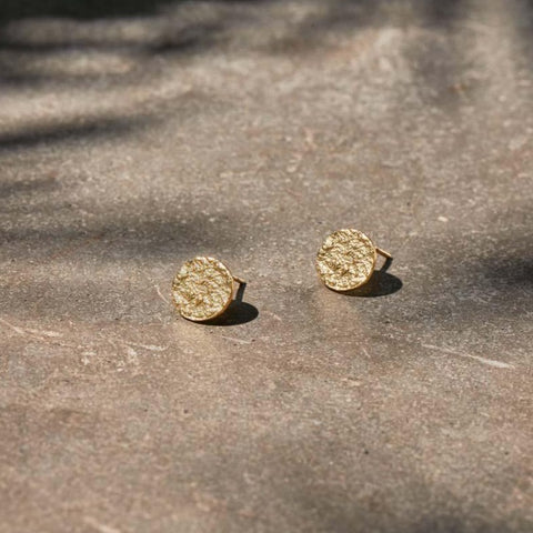Handmade gold plated hammered disc stud earrings