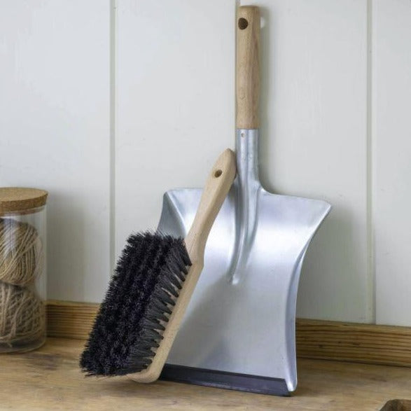 Galvanised Steel Dustpan and Brush Set with Beech Wood Handle