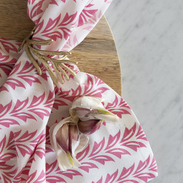 Pure Cotton Napkin - Pink Leaf Stripe - Set of Four