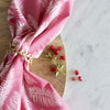 Cotton Napkin - White Leaf Stripe on Pink - Set of Four