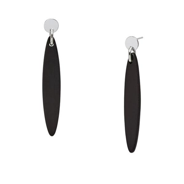 Long Flat Oval Drop Earrings - Black Wood and Silver - Greige - Home & Garden - Chiswick, London W4 