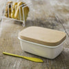 traditional enamel butter dish with beech wood lid