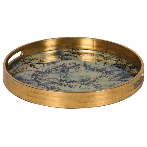 Round Gold Blossom Mirrored Tray