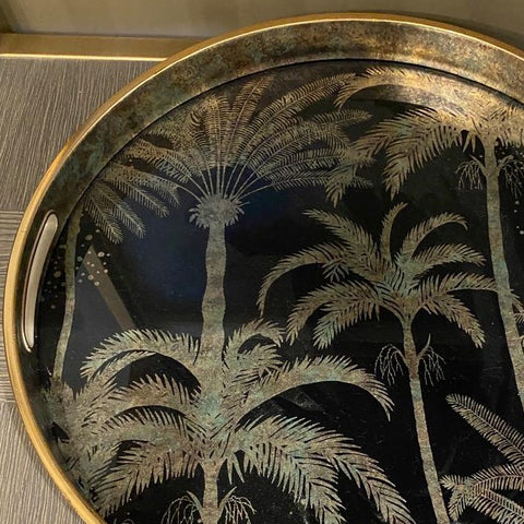 Metallic Mirrored Palm Tree Tray Round