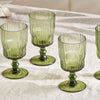 Fine Ribbed Glass Wine Glasses - Olive - Set of Four