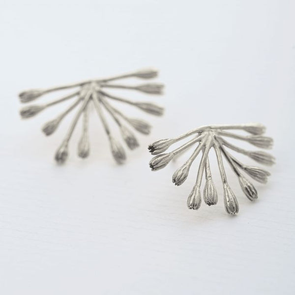 Fanned Seed Pod Stud Earrings Silver Alex Monroe