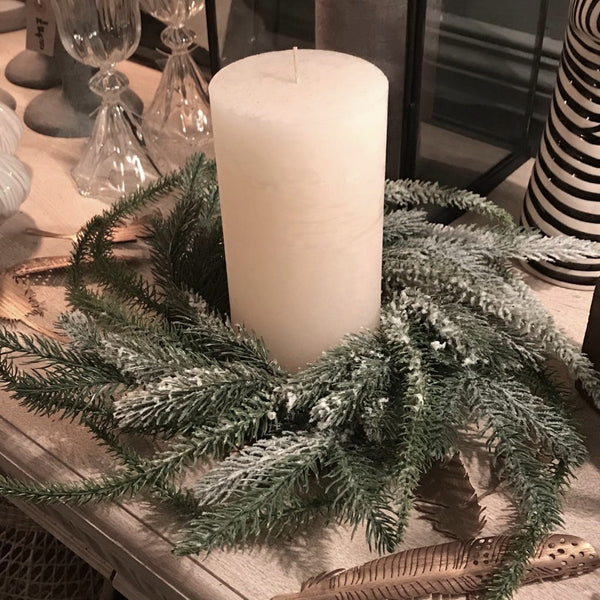 Faux Frosted Fir Candle Ring for Pillar Candle