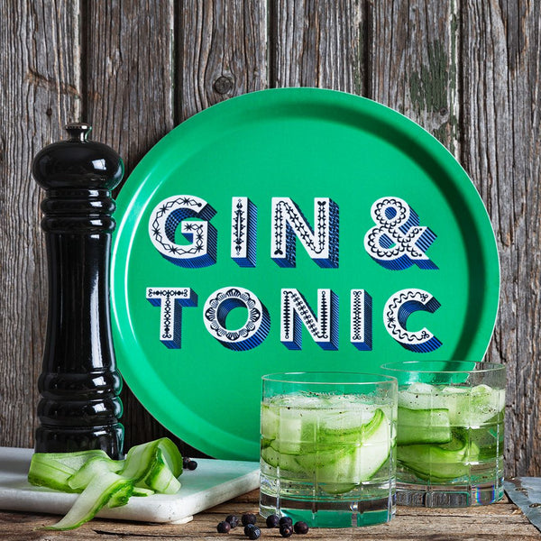 Round Birch Wood Tray from Sweden Gin & Tonic Green Asta Barrington