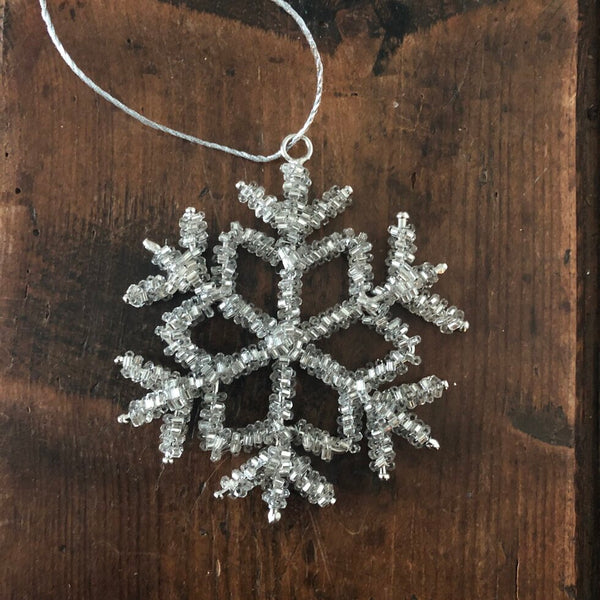 Silver Beaded Snowflake Hanging Decoration - Three Sizes