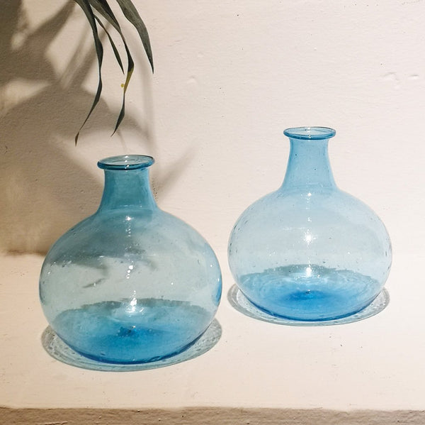 mini globe recycled glass vase turquoise blue