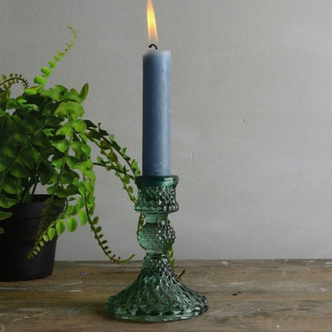 Harlequin Glass Candlestick Green