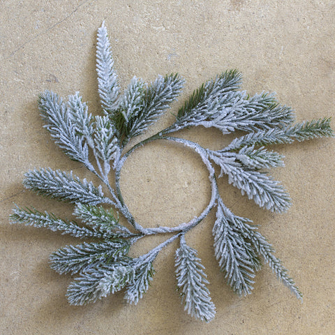 Frosted Faux Fir Candle Ring - Small