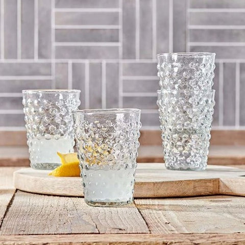 Set of Four Recycled Glass Tumblers with Bobbled Finish