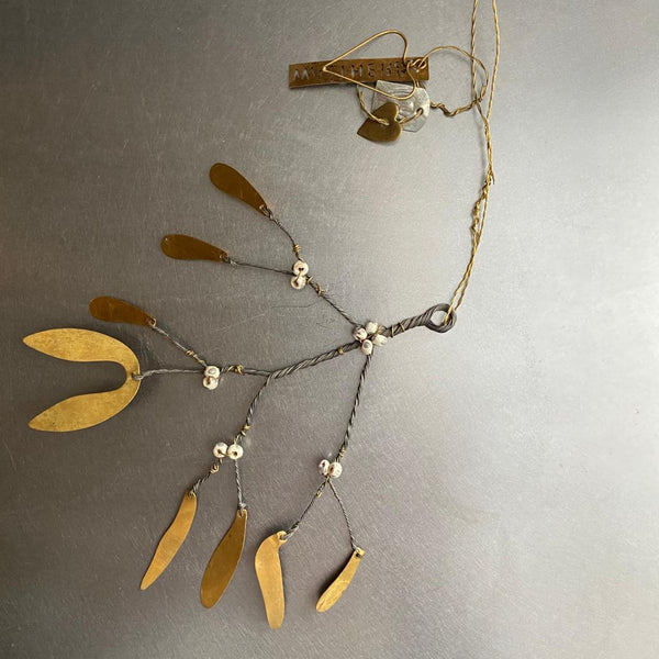 Hanging Zinc Mistletoe with Brass Leaves - Walther & Co