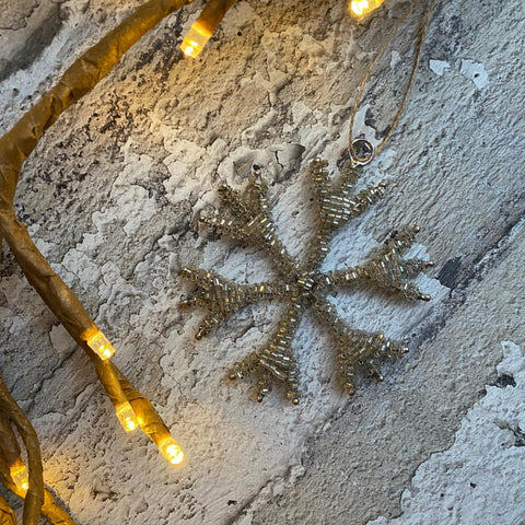 Hanging Silver Beaded Snowflake Decoration