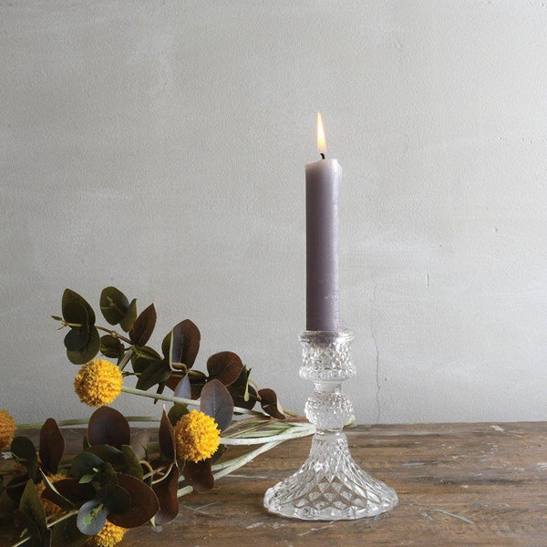 Harlequin Pattern Pressed Clear Glass Candlestick
