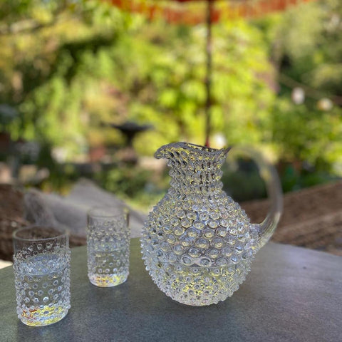 Crystal Glass Rounded Jug - Hobnail Design - Large - Clear