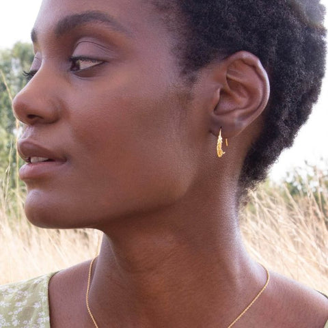 Honey Fern Leaf Loop Earrings - Gold - Alex Monroe