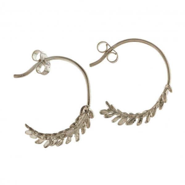 Honey Fern Leaf Loop Earrings - Silver - Alex Monroe