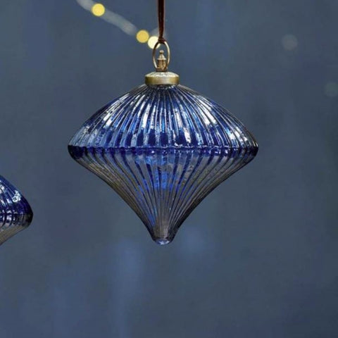 Recycled Glass Ribbed Bauble - Indigo - Giant