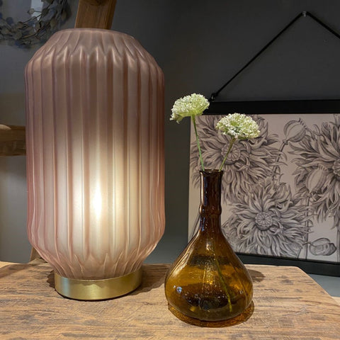 Tall LED battery cordless table lamp coffee glass with brass base