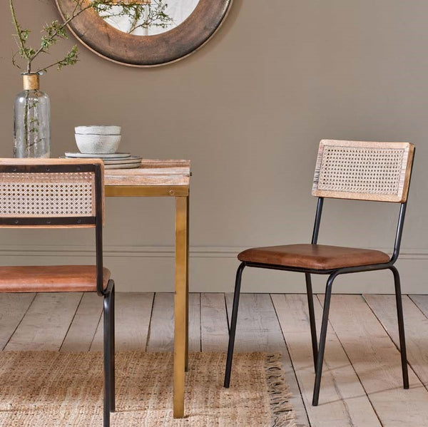 Leather rattan mango wood iron dining chair