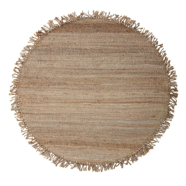 Round Woven Jute Rug with Fringe