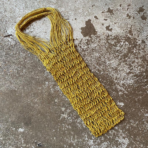 large jute macrame string bag mustard yellow