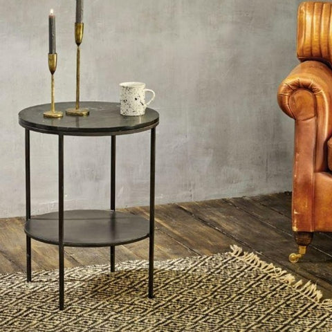 black marble and iron side table
