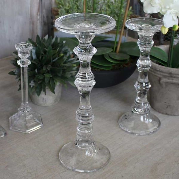 Tall Glass Candlestick for Pillar or Dinner Candle 