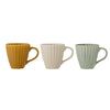 Set of Three Stoneware Mugs - Cream, Green, Ochre