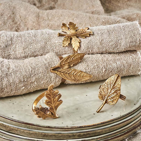 Brass Leaf Napkin Rings Set of Four