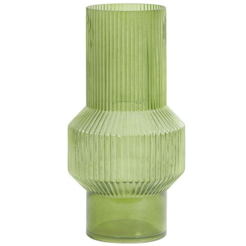 Tall green ribbed glass vase