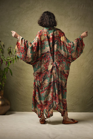 Country Toile Berry Crepe Long Kimono - One Hundred Stars