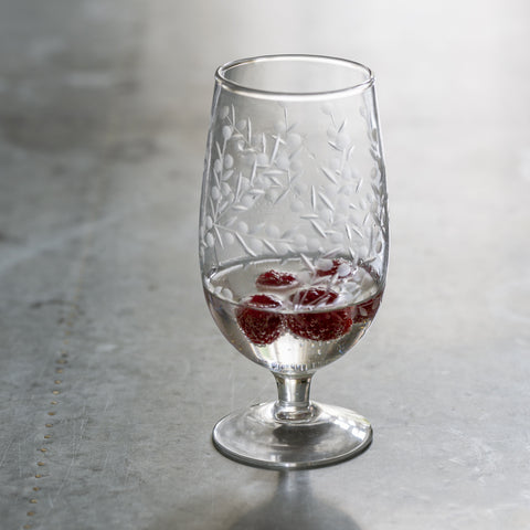 Recycled Glass Wine Glasses with Etched Flowers