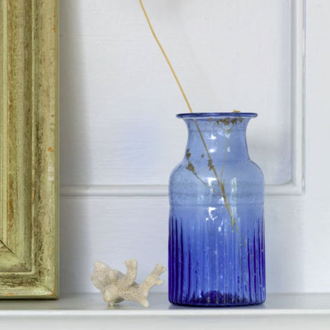 Lapis Blue Bud Vase recycled glass bottle shape