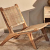 Woven Rattan and Acacia Wood Low Chair