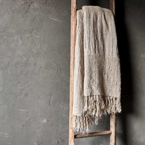 Slubby Handwoven linen throw natural charcoal stripe