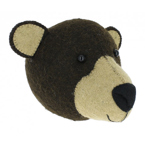 Mini Brown Bear Felt Wall Head by Fiona Walker, England - Greige - Home & Garden - Chiswick, London W4 